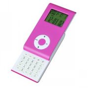 Калькулятор раздвижной с календарем и часами; розовый; 9,6х5х1,4 см; пластик