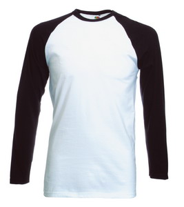 Футболка "Long Sleeve Baseball T", белый с черным_L, 100% х/б, 160 г/м2