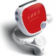 FM-радио c шагомером и наушниками; красный с белым; 4,9х4,9х2,8 см; пластик