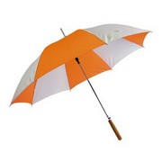 Зонт с деревянной ручкой, полуавтомат; белый с оранжевым; D=103 cм; нейлон