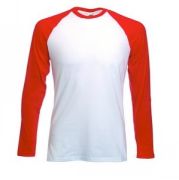 Футболка "Long Sleeve Baseball T", белый с красным_XL, 100% х/б, 160 г/м2