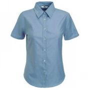 Рубашка "Lady-Fit Short Sleeve Oxford Shirt", светло-серый_S, 70% х/б, 30% п/э, 135 г/м2